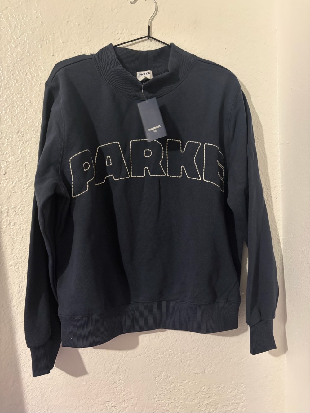 Parker Navy Ribbed Crew Neck Sweater